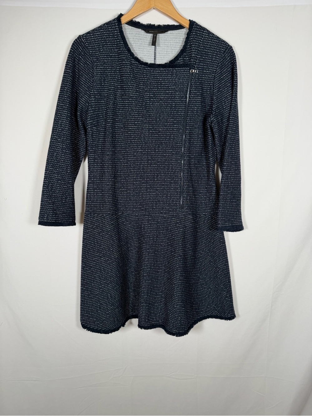 Women's‎ Navy Textured A-Line Dress - Classic Casual - Academia, Preppy